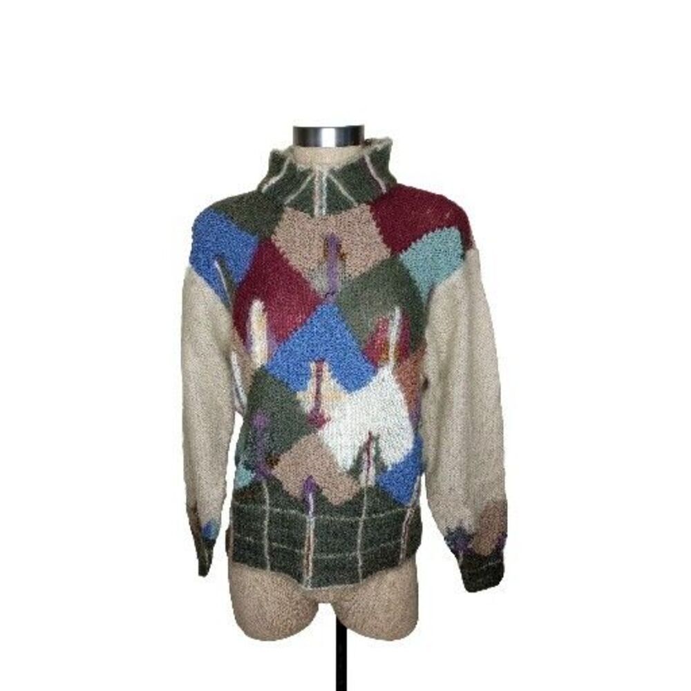 Lauren Hansen Sweater Hand Knitted Women's Sz M Wool Blend Pullover Vintage READ